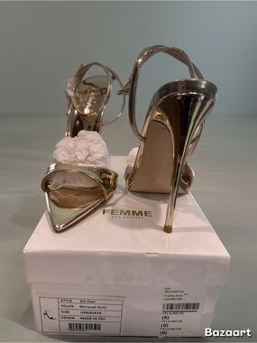 La Femme Mirrored Gold Stiletto Sandals